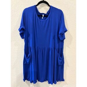 Beeson River Royal Blue Ruffle Hem dress Pockets XL